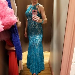 Glittery Lace Teal gown size 8